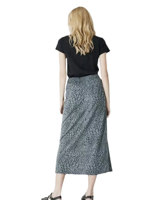 Women's Leopard Print Midi Skirt in Grey (IMPERFECT)