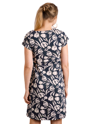 Women's Florida Organic Printed Jersey Dress in Navy Blue