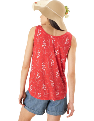 Women's Linen Blouse with Graphic Pattern in Red Mix