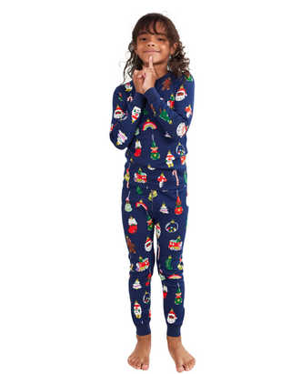 Kid's Long John Pajama Set in Heirloom Ornaments