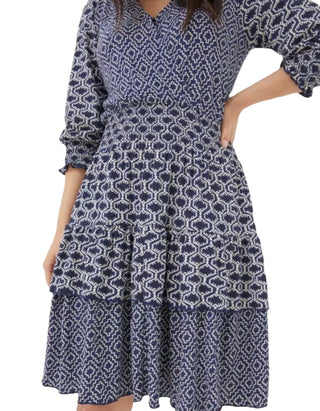 Women's Amba Patchwork Geo Jersey Dress in Navy (Imperfect)