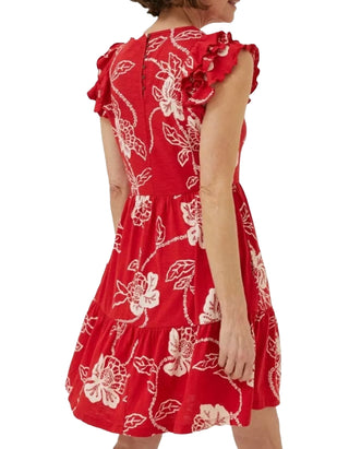 Women's Frill Sleeve Laurie Batik Jersey Dress in Red (Imperfect)