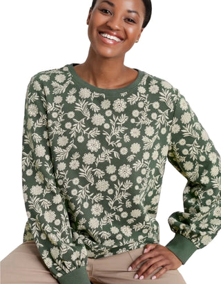 Women’s Long Sleeve Organic Cotton Floral Sweatshirt in Green