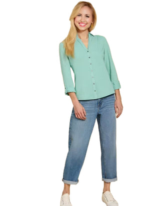 Women's Long Sleeve Annie Jersey Shirt in Teal Green