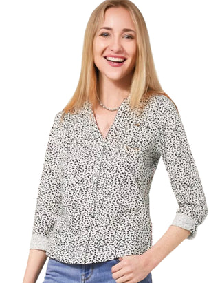 Women's Long Sleeve Annie Cotton Jersey Shirt in White Print