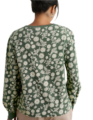 Women’s Long Sleeve Organic Cotton Floral Sweatshirt in Green