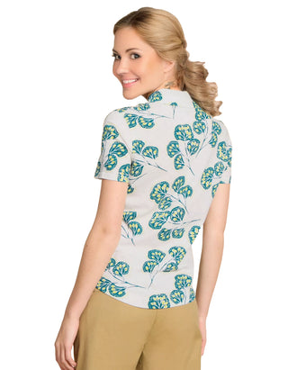 Women's Short Sleeve Penny Pocket Jersey Shirt  in White Print