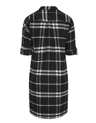 Women's Long Sleeve Longline Plus Size Shirt Dress in Black Check