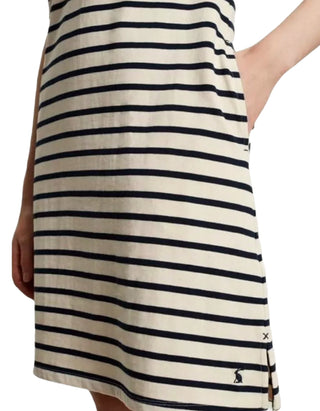 Women's Short Sleeve Henley Button Jersey Dress in Navy Stripe