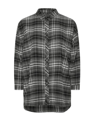 Women's Long Sleeve Check Oversized Shirt in Grey Charcoal