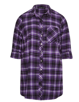 Women's Long Sleeve Check Oversized Shirt in Dark Purple