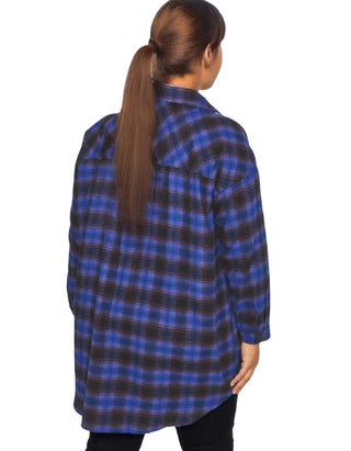 Women's Long Sleeve Check Oversized Shirt in Blue