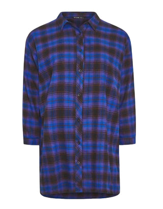 Women's Long Sleeve Check Oversized Shirt in Blue