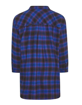 Women's Long Sleeve Check Oversized Shirt in Blue