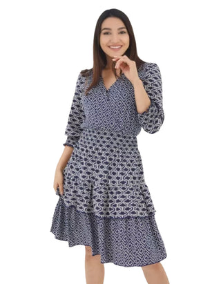 Women's Amba Patchwork Geo Jersey Dress in Navy (Imperfect)