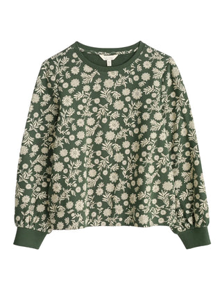 Women’s Long Sleeve Organic Cotton Floral Sweatshirt in Green