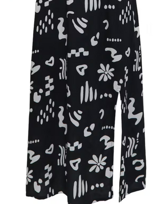 Women's Black Conversational Print Soft Volume Dress in Black