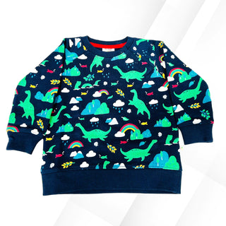 Frugi Kid's Long Sleeve Dinosaur Print Sweat Top In Navy (Slightly Defect)