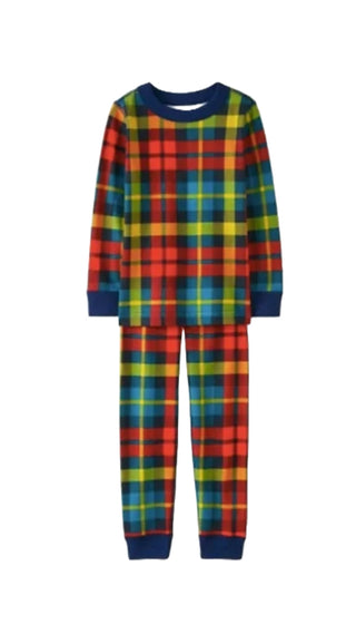 Kids Rainbow Plaid Long John Pyjama Set in Multi