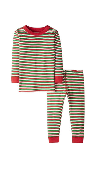 Kids Stripe Pyjama Set in Red Green Stripe