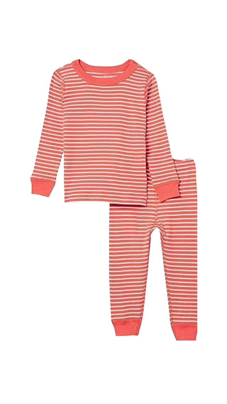 Kids Stripe Pyjama Set in Coral Orange