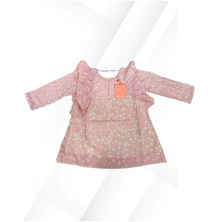 Neck & Neck Girl's Frill Sleeve Star Print Dress In Pink