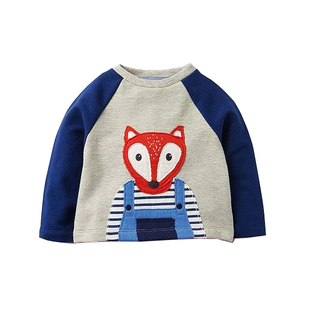 Baby Boden Fox Applique Top in Grey Marl
