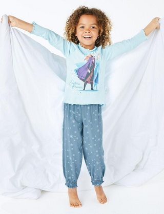 Marks & Spencer Girl's Disney Frozen II Sisters Forever Pyjama Set in Blue