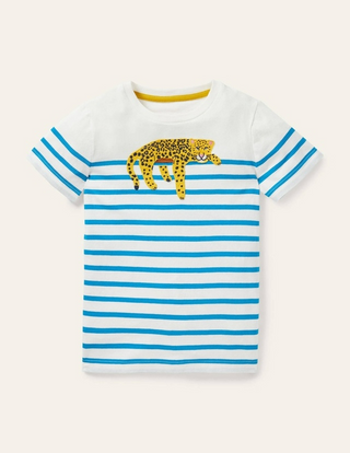 Mini Boden Boy's Animal Breton T-Shirt in Ivory Tiger (Defect)