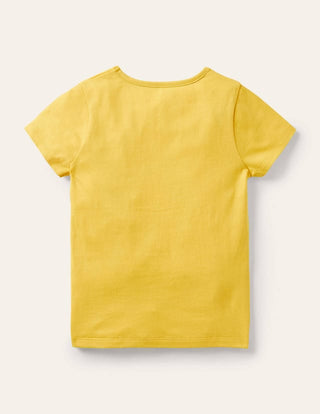 Mini Boden Girl's Big Applique T-shirt in Summer Yellow Ice cream (Slightly Defect)