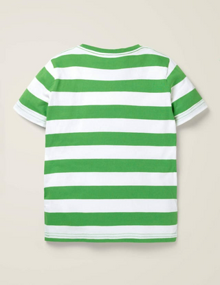 Mini Boden Boys' Breton Friendly Animal Applique T-Shirt in Green (SLIGHTLY DEFECT)