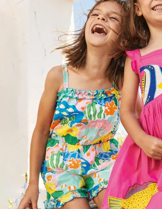 Mini Boden Girls Sleeveless Fun Printed Playsuit in Blue Coral Reef
