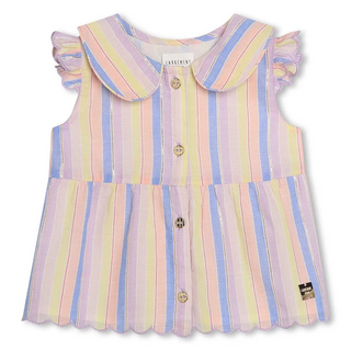 Carrement Beau Girls' Scalloped Striped Blouse in Multi Stripe