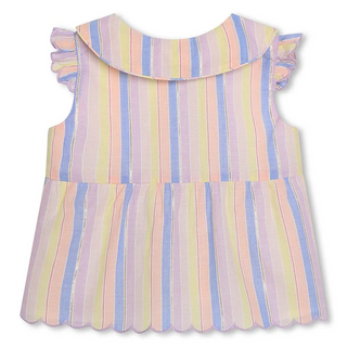Carrement Beau Girls' Scalloped Striped Blouse in Multi Stripe