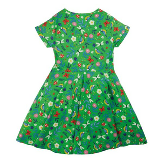 Frugi Girl's Short Sleeve Dress in Fjord Green Hedgerow (Slightly Defect)