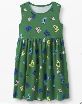 Girl's Butterfly Printed Jersey Dress in Green