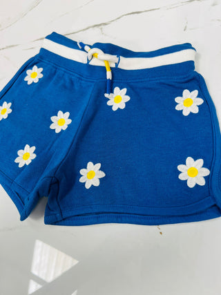 Mini Boden Girl's Floral Embroidered Jersey Short In Blue