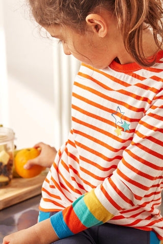 Frugi Mylor Striped Top in Tiger Orange Soft White (Slightly Defect)