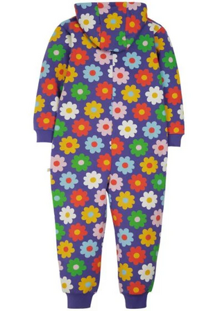 Frugi Girl's Big Flowers Snuggle Suit in Purple Rainbow Flowers