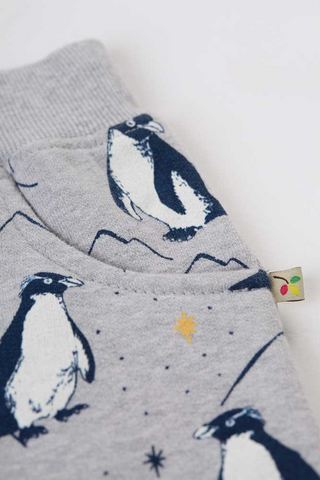 Frugi Boy's Penguins Printed Snug Joggers in Grey Marl