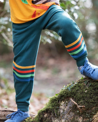 Frugi Boy's Rainbow Organic Cotton Jago Joggers in Green