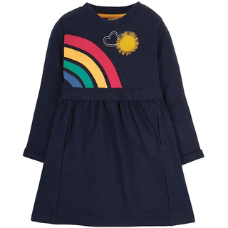 Frugi Girl's Leia Loopback Winter Dress in Rainbow Applique (Slightly Defect)