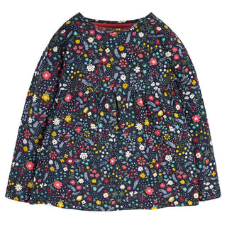 Frugi Girl's Mountainside Floral Great Gathered Top in Navy