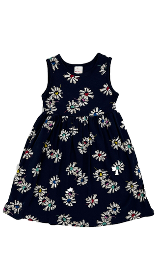 Girl's Floral Print Thank Jersey Dress in Navy