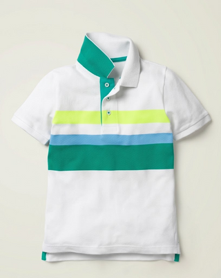 Mini Boden Boy's Pique Polo Shirt in White Neon Stripe (Slightly Defect)