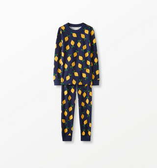 Kids Long John Pyjama Set in Lemonade in Navy