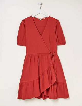 Women's Danica Jersey Wrap Dress in Rust Red