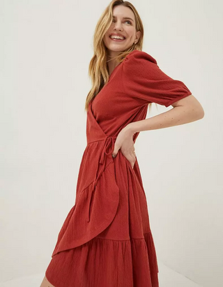 Women's Danica Jersey Wrap Dress in Rust Red