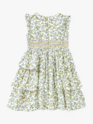 Mini Boden Girls' Ditsy Floral Smocked Ruffle Dress in Ivory Meadow