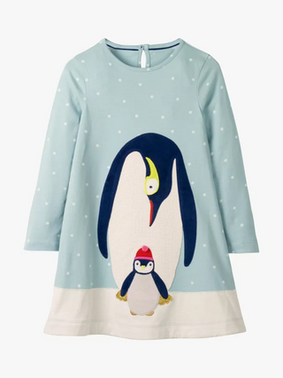 Mini Boden Girls' Penguin Applique Jersey Dress in Cloudrburst Blue